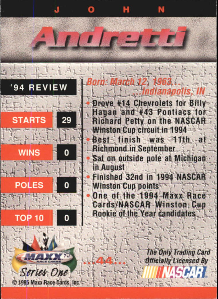 1995 Maxx #44 John Andretti back image