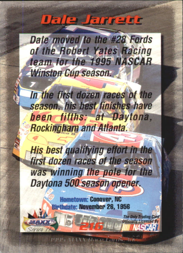1995 Maxx #216 Dale Jarrett back image