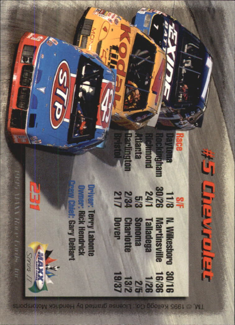 1995 Maxx #231 Terry Labonte's Car back image