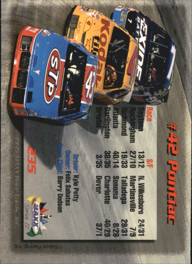1995 Maxx #235 Kyle Petty's Car back image