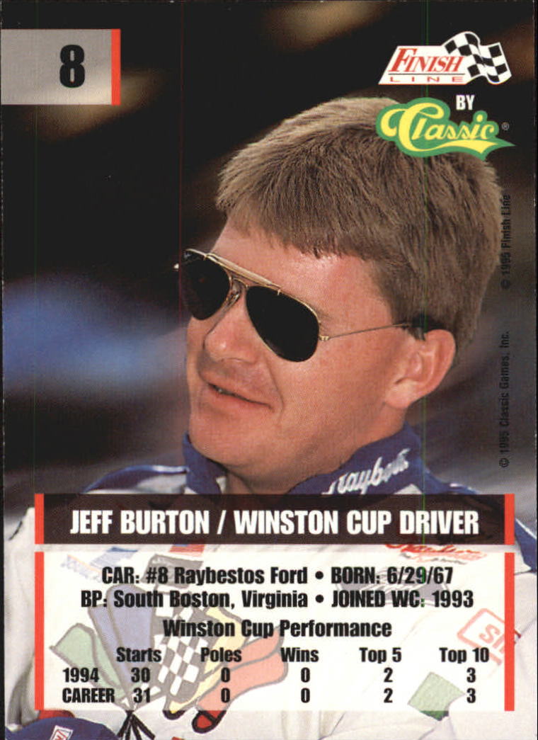 1995 Finish Line #8 Jeff Burton back image