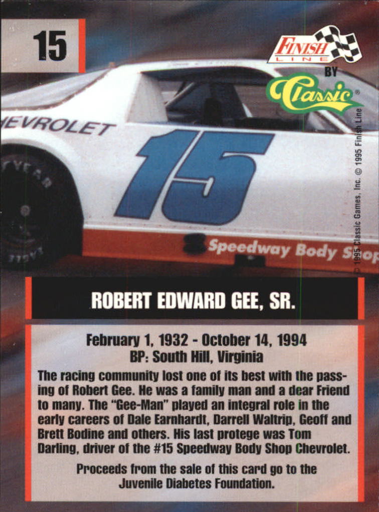 1995 Finish Line #15 Robert Gee back image