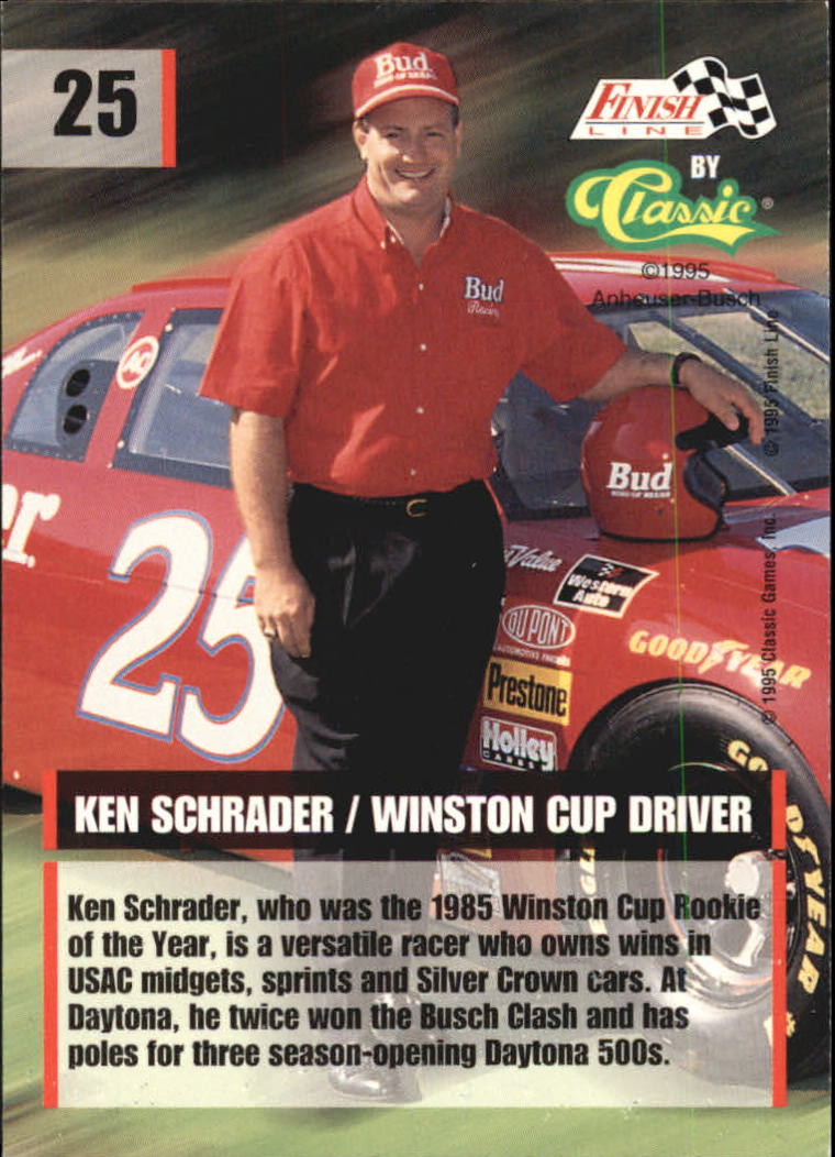 1995 Finish Line #25 Ken Schrader back image