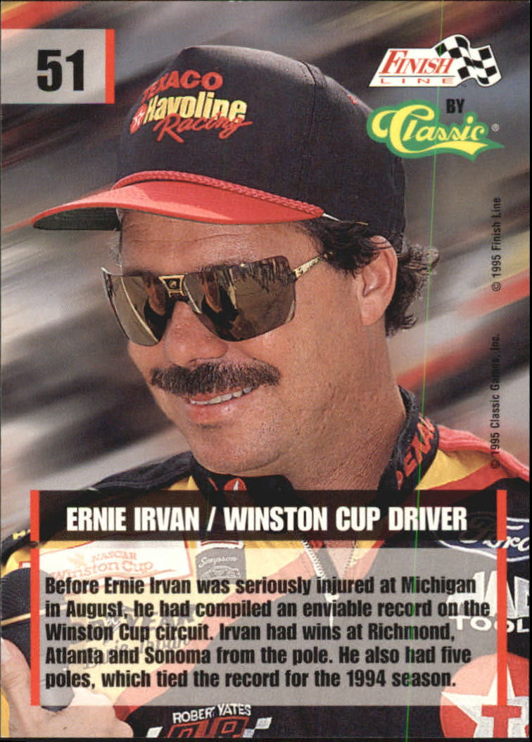 1995 Finish Line #51 Ernie Irvan/Jordan Irvan back image