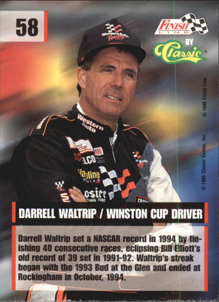 1995 Finish Line #58 Darrell Waltrip back image