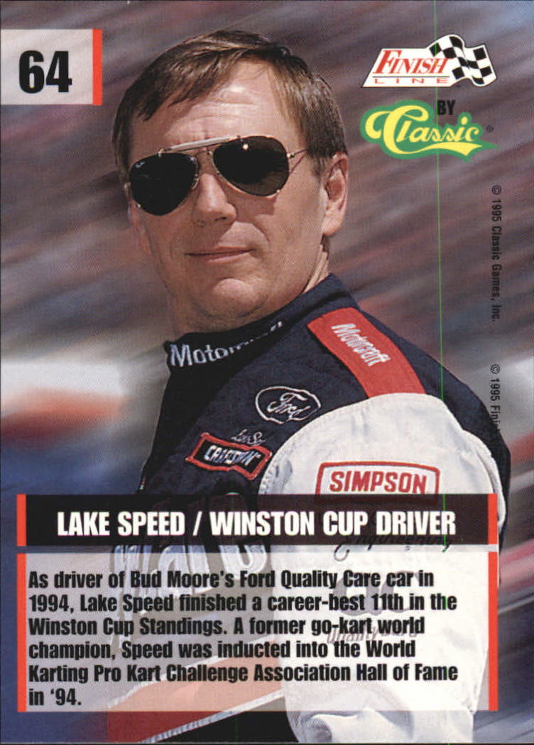 1995 Finish Line #64 Lake Speed back image