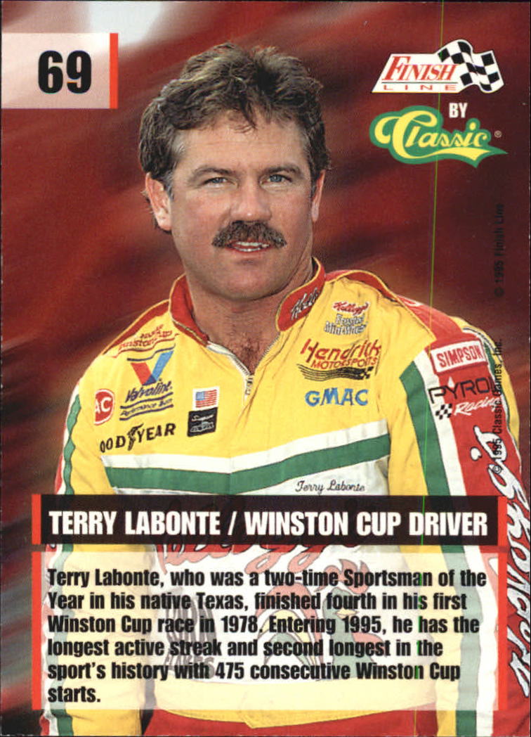 1995 Finish Line #69 Terry Labonte back image