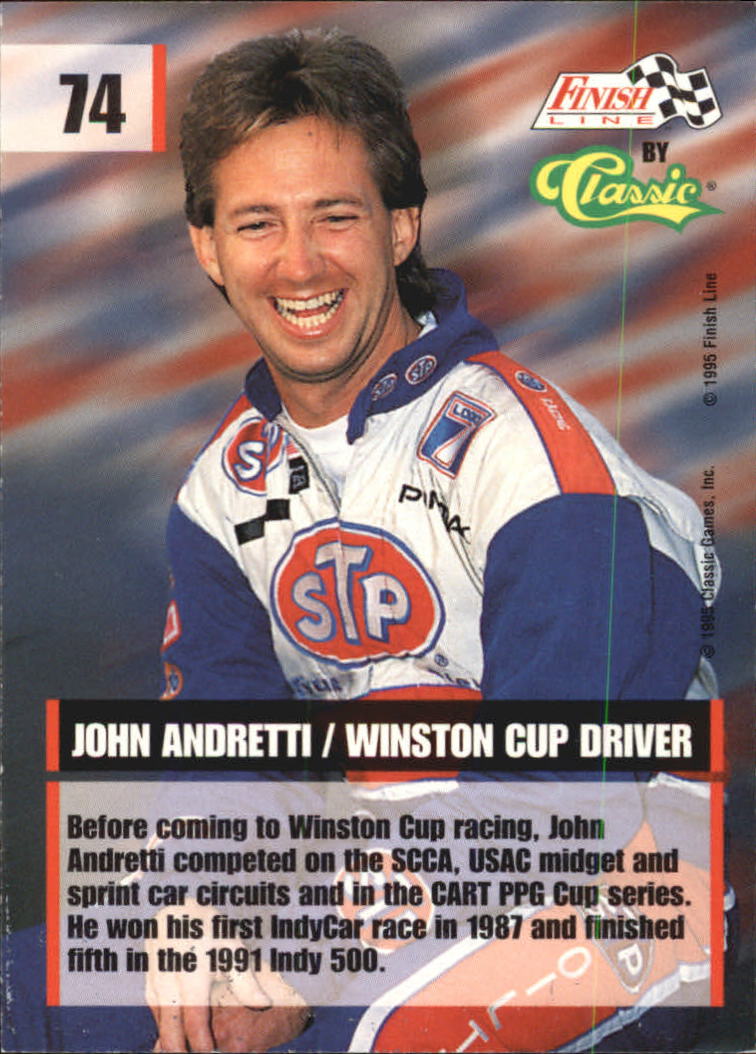 1995 Finish Line #74 John Andretti back image