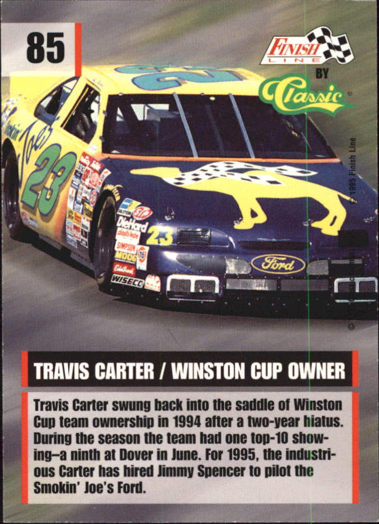 1995 Finish Line #85 Travis Carter back image