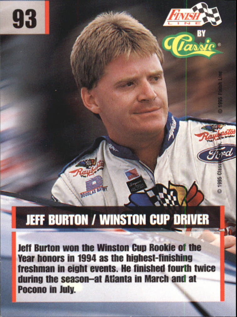 1995 Finish Line #93 Jeff Burton back image