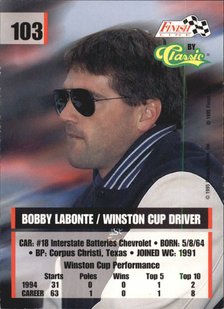 1995 Finish Line #103 Bobby Labonte back image