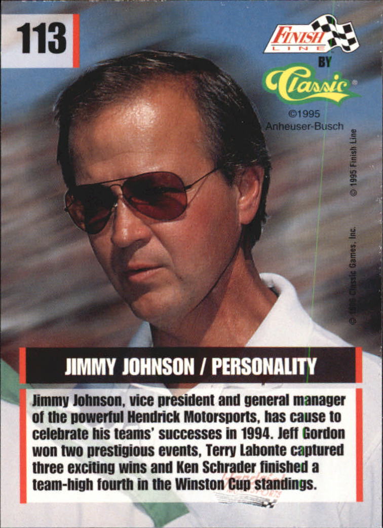 1995 Finish Line #113 Jimmy Johnson back image