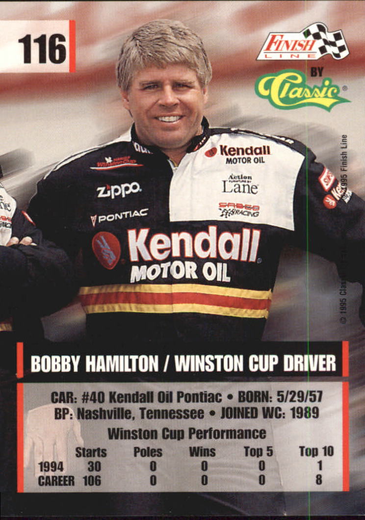 1995 Finish Line #116 Bobby Hamilton back image