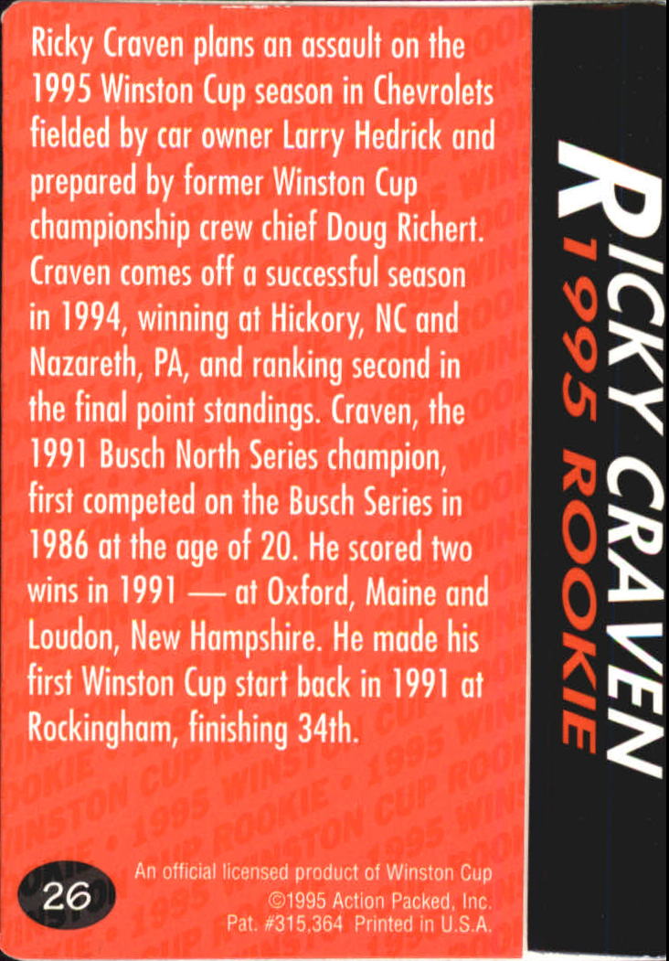 1995 Action Packed Preview #26 Ricky Craven back image