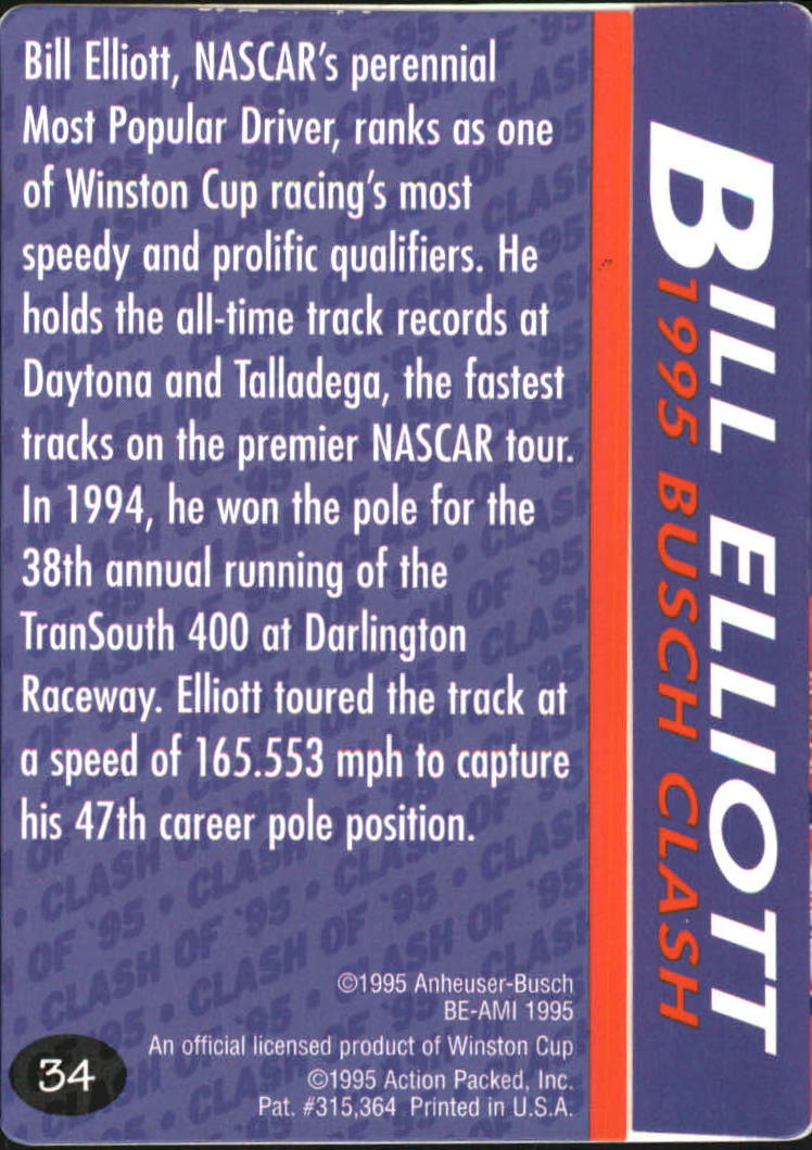 1995 Action Packed Preview #34 Bill Elliott PW back image