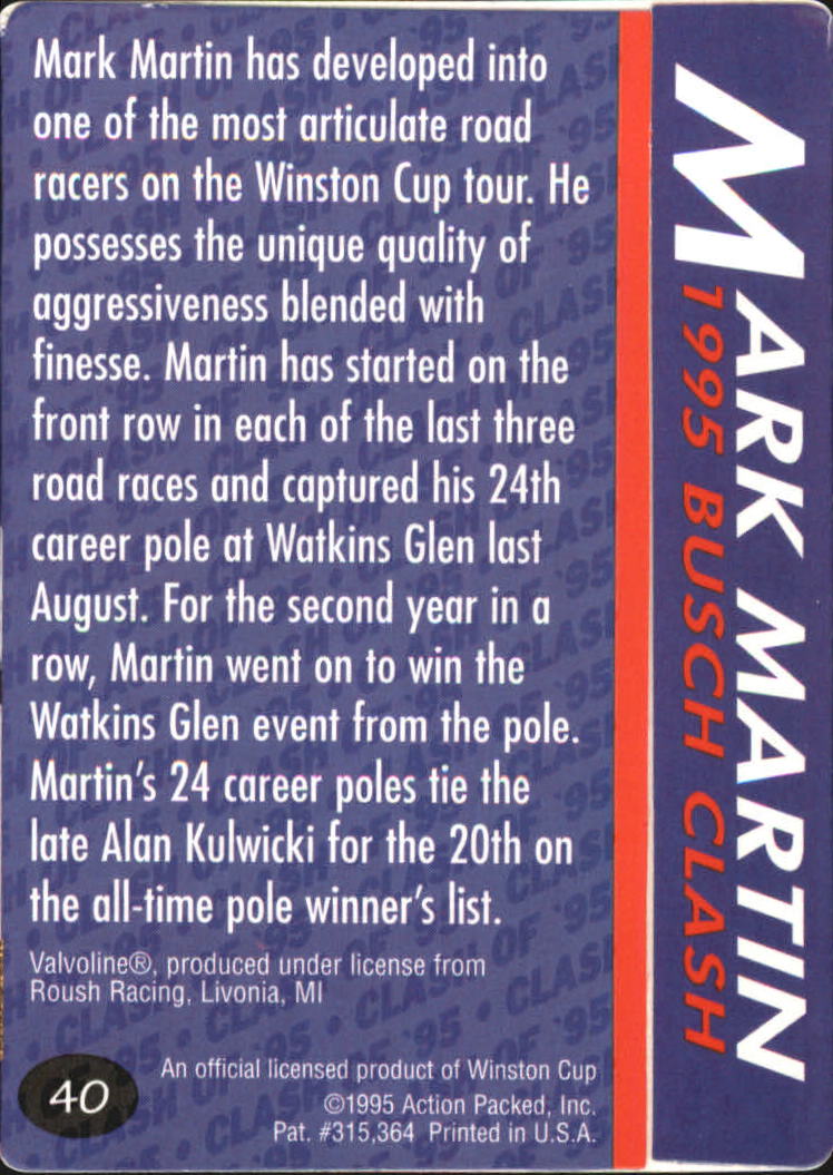 1995 Action Packed Preview #40 Mark Martin PW back image
