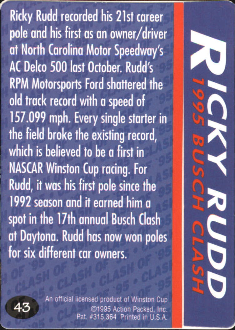 1995 Action Packed Preview #43 Ricky Rudd PW back image