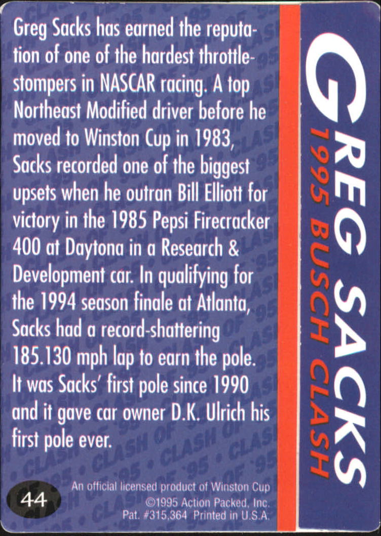 1995 Action Packed Preview #44 Greg Sacks PW back image
