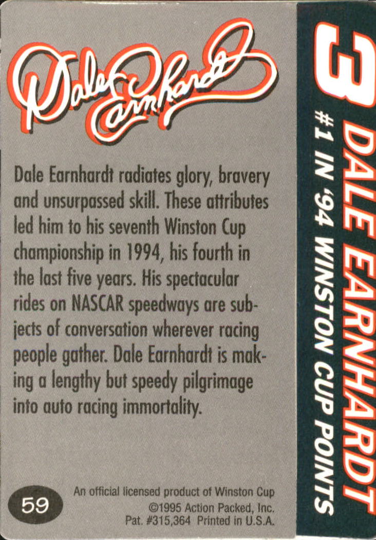 1995 Action Packed Preview #59 Dale Earnhardt WC Champ back image