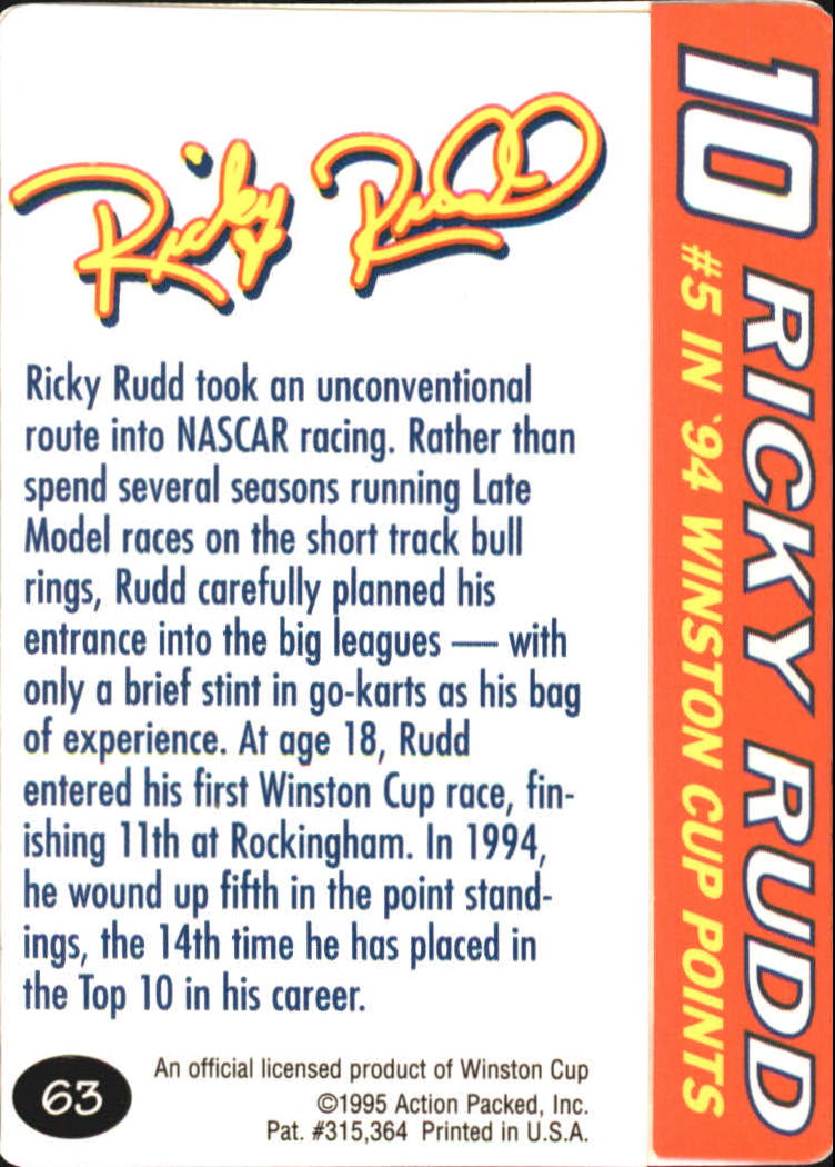 1995 Action Packed Preview #63 Ricky Rudd T10 back image