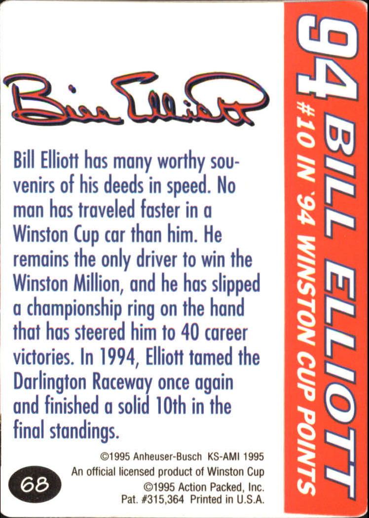 1995 Action Packed Preview #68 Bill Elliott T10 back image