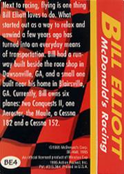 1995 Action Packed Preview Bill Elliott #BE4 Bill Elliott's Airplane back image