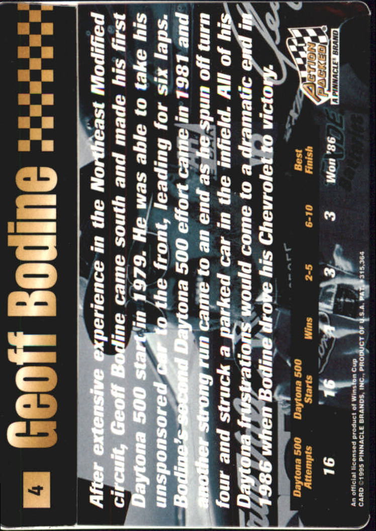 1995 Action Packed Stars #4 Geoff Bodine OC back image