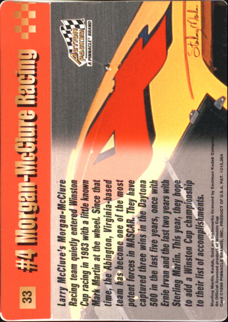 1995 Action Packed Stars #33 Sterling Marlin's Car back image