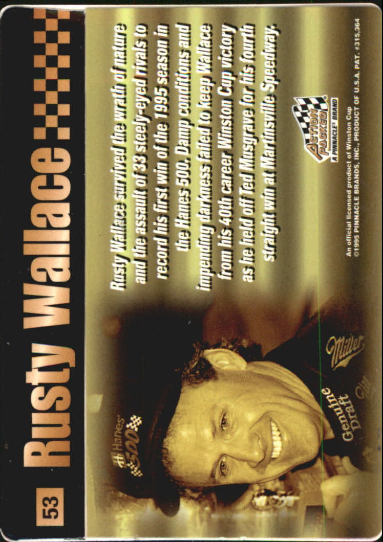 1995 Action Packed Stars #53 Rusty Wallace RW back image