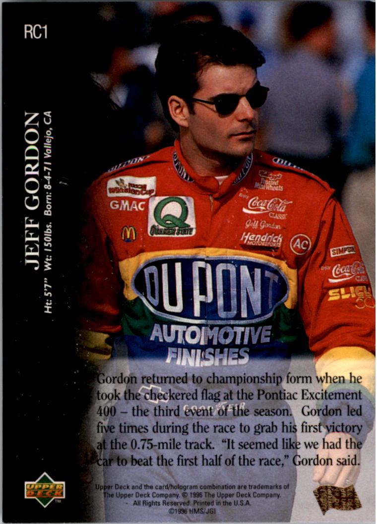 1996 Upper Deck Road To The Cup #RC1 Jeff Gordon back image