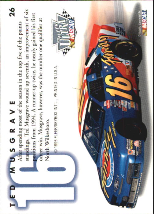 1996 Ultra #26 Ted Musgrave back image