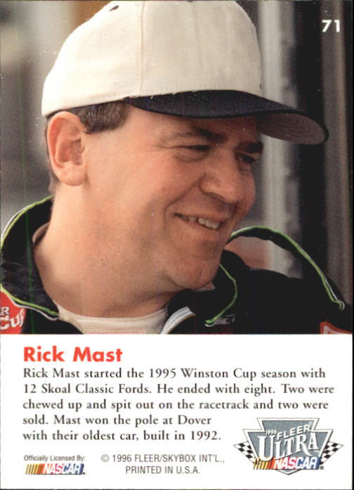 1996 Ultra #71 Rick Mast's Car back image
