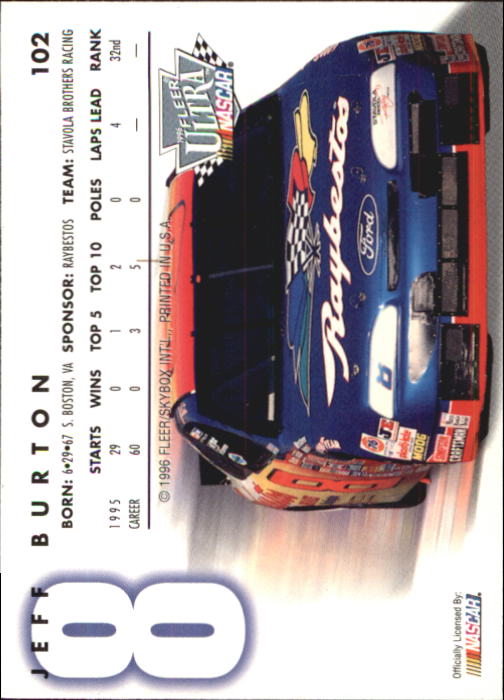 1996 Ultra #102 Jeff Burton back image