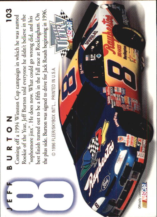 1996 Ultra #103 Jeff Burton back image