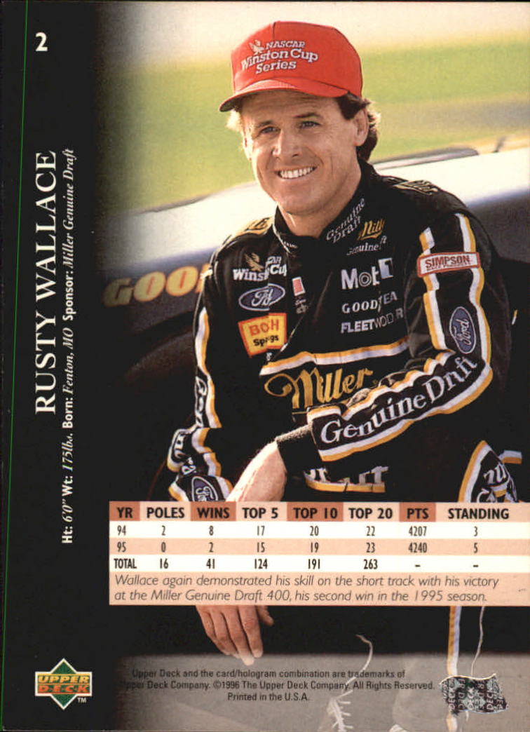 1996 Upper Deck #2 Rusty Wallace back image