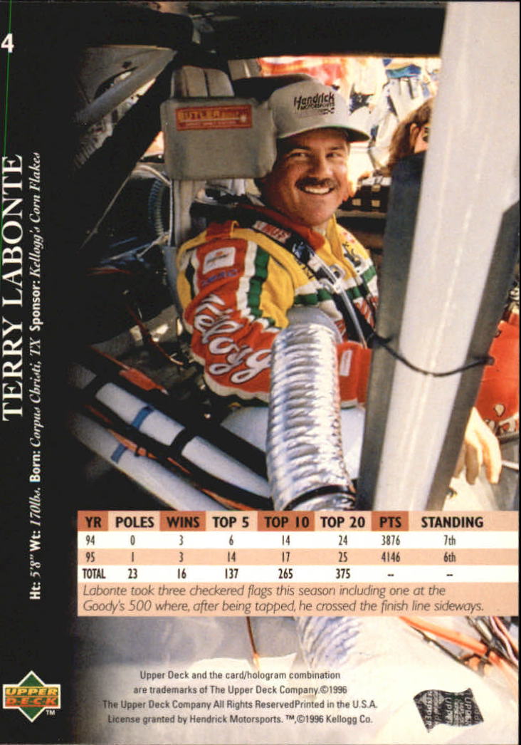 1996 Upper Deck #4 Terry Labonte back image