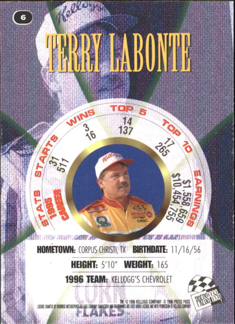 1996 Press Pass Premium #6 Terry Labonte back image