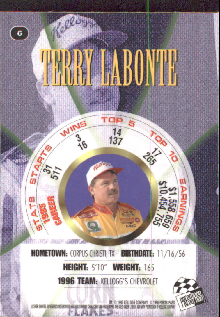 1996 Press Pass Premium Holofoil #6 Terry Labonte back image