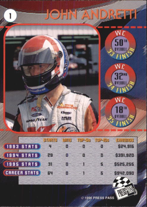 1996 Press Pass #1 John Andretti back image