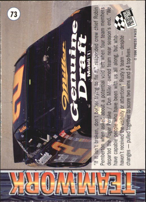 1996 Press Pass #73 Penske/Miller/Pember/R.Wall TW back image