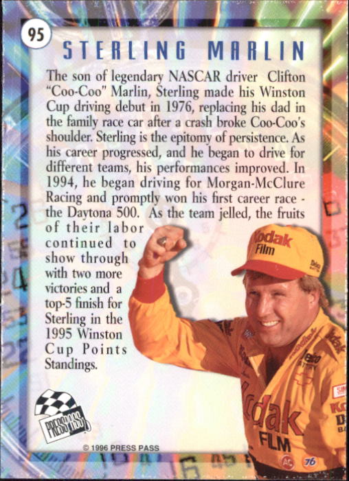 1996 Press Pass #95 Sterling Marlin S back image