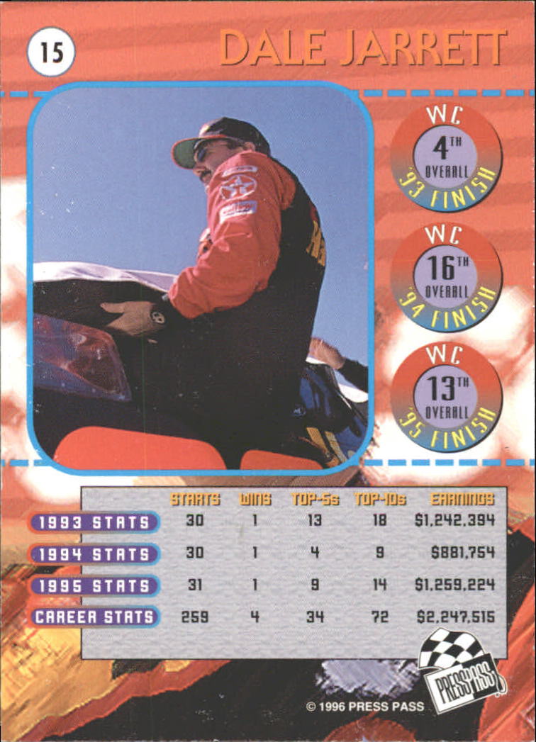 1996 Press Pass Scorchers #15 Dale Jarrett back image