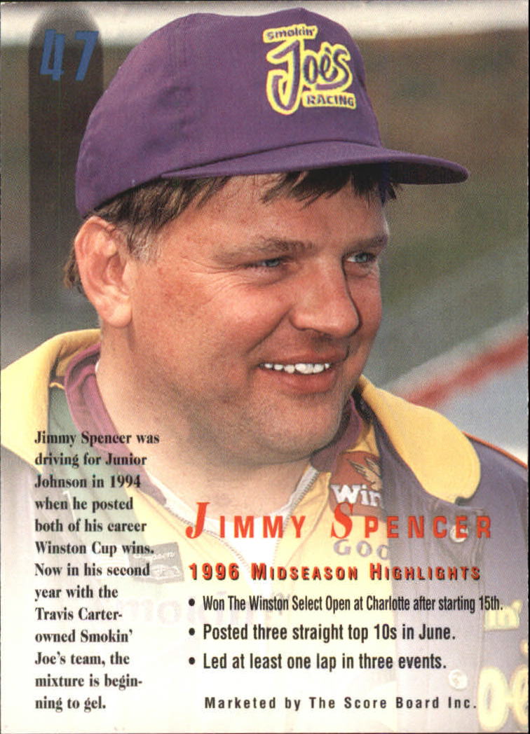 1996 Autographed Racing #47 Jimmy Spencer back image