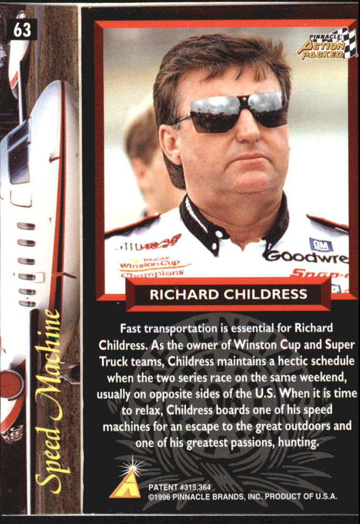 1996 Action Packed Credentials #63 Richard Childress SM back image