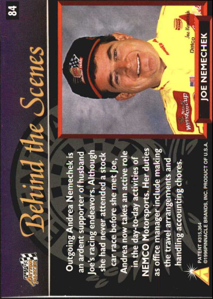 1996 Action Packed Credentials #84 Andrea Nemechek BTS back image