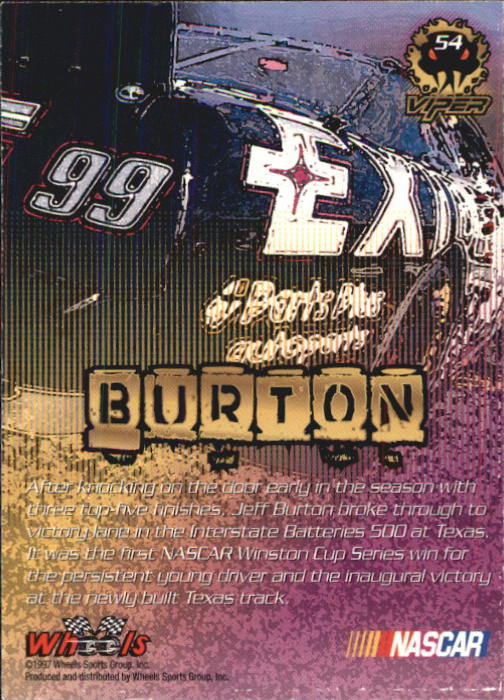 1997 Viper #54 Jeff Burton back image