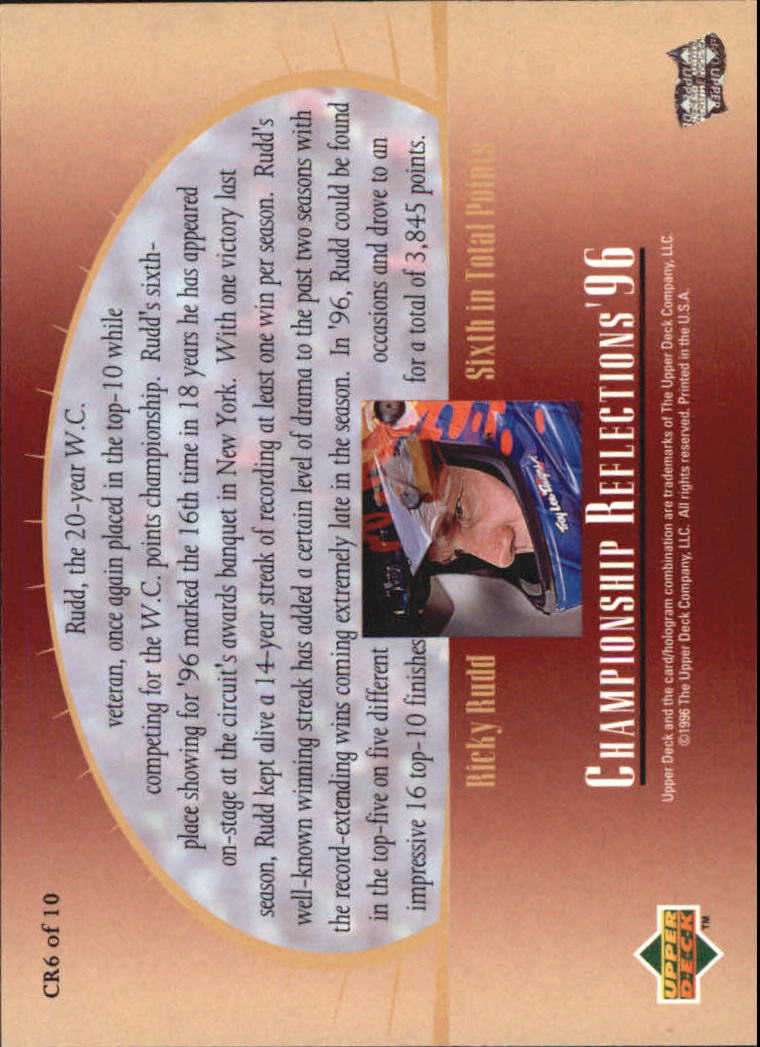 1997 Upper Deck Victory Circle Championship Reflections #CR6 Ricky Rudd back image