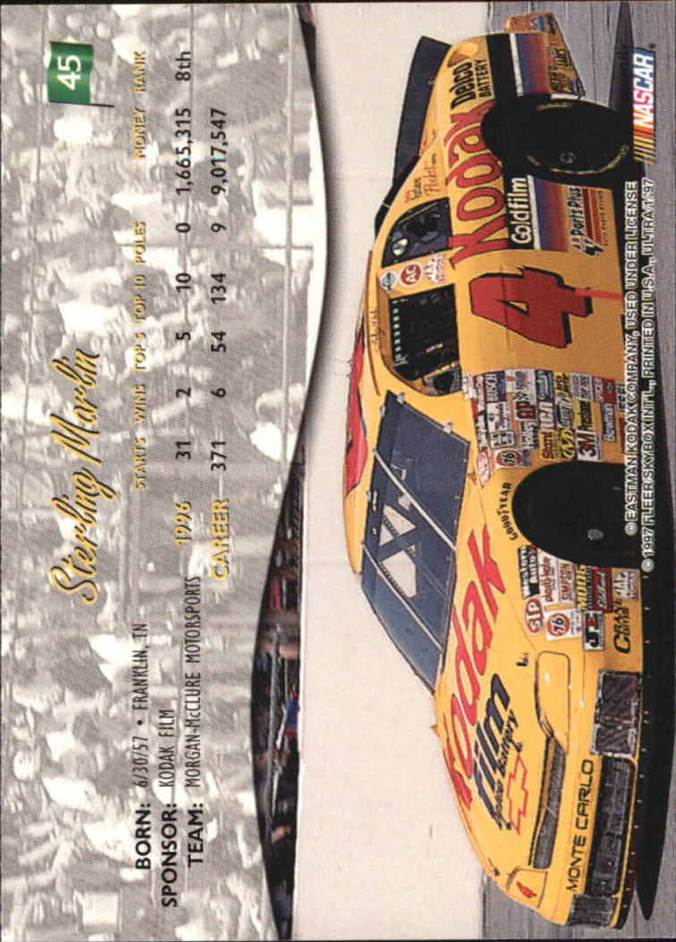 1997 Ultra #45 Sterling Marlin's Car back image