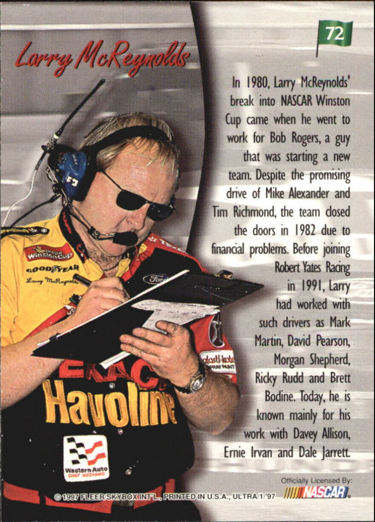 1997 Ultra #72 Larry McReynolds back image