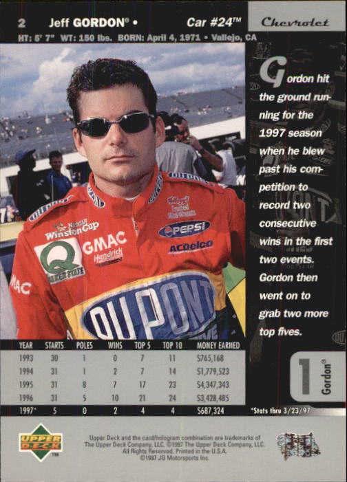 1997 Upper Deck Road To The Cup #2 Jeff Gordon back image